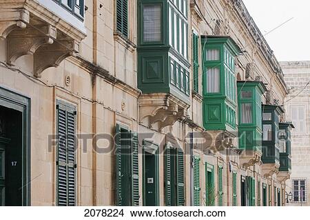 Picture - Street Scene With Enclosed Balconies In The Citadel, Victoria (Rabat), Gozo Island, Malta. Fotosearch