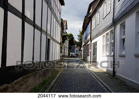 Stock Photo - Street Scene With Half-Timbered Buildings, Goslar, Germany. Fotosearch