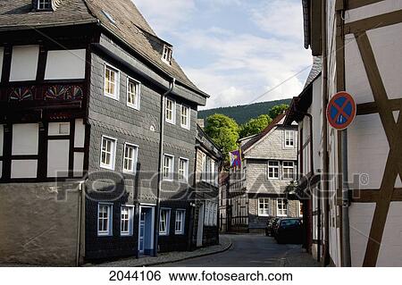 Street Scene With Half-Timbered Buildings, Goslar, Germany View Large Photo Image Stock Photograph - Street Scene With Half-Timbered Buildings, Goslar, Germany. Fotosearch