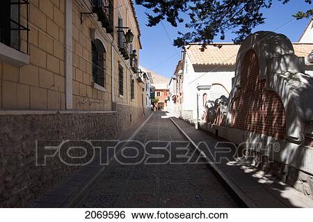 Stock Photograph - Street Scene With Plaza, Potos. Fotosearch