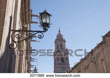 Street Scene With The Cathedral In The Background, Morelia, Michoac View Large Photo Image Stock Photo - Street Scene With The Cathedral In The Background, Morelia, Michoac. Fotosearch