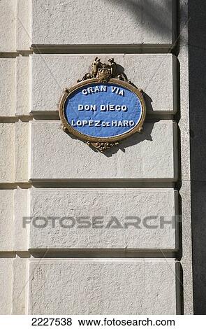 Stock Photo - Street sign on Bilbao's main shopping street - Gran Via Don Diego Lopez de Haro, Basque Region, Spain, Europe, EU. Fotosearch