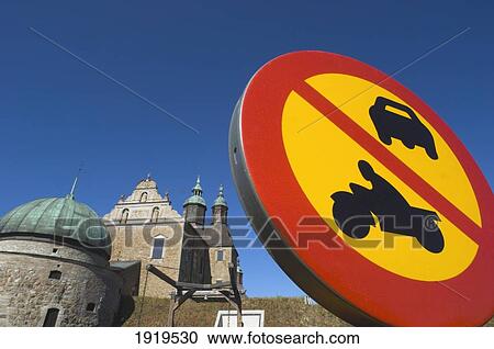 Stock Image - Street Sign Outside Vadstena Castle, Ostergotland, Sweden. Fotosearch