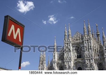 Picture - Street Sign With Duomo Cathedral In Background. Fotosearch