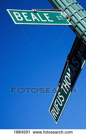 Stock Image - Street Signs For Beale Street And Rufus Thomas Boulevard. Fotosearch