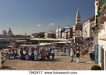 Stock Photo - Street Vendors Along The Waterfront; Venice Italy. Fotosearch