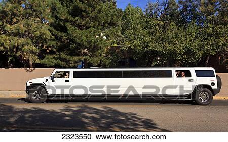 Stock Image - Stretch limousine on street; Santa Fe, New Mexico, USA. Fotosearch