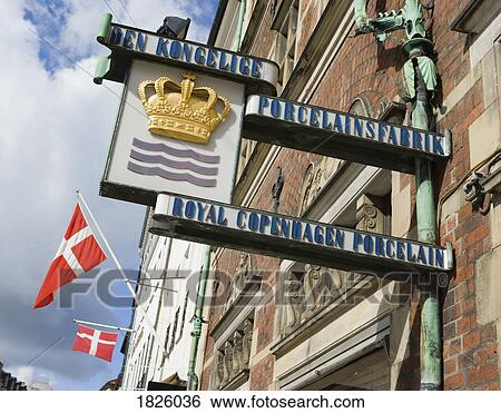 Stock Photograph - Stroget, Copenhagen, Denmark; Sign On Porcelain Shop. Fotosearch