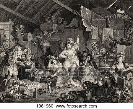 Stock Image - Strolling Players Rehearsing In A Barn Engraved By G Presbury After Hogarth From The Works Of Hogarth Published London 1833. Fotosearch