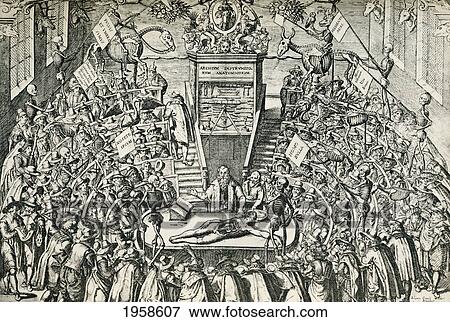 Stock Photo - Students Attending An Anatomy Class At Leiden University, Leiden, The Netherlands In The 17Th Century. From Geschiedenis Van Nederland, Published 1936.. Fotosearch