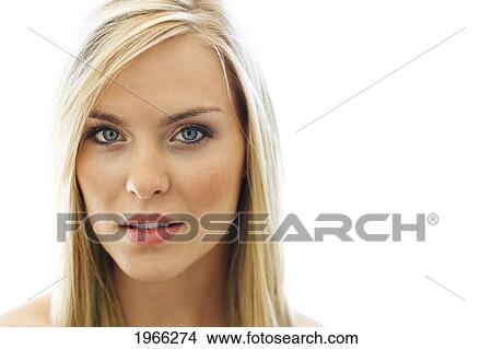 Studio Portrait Of Beautiful Blond Woman, White Background. View Large Photo Image Picture - Studio Portrait Of Beautiful Blond Woman, White Background.. Fotosearch