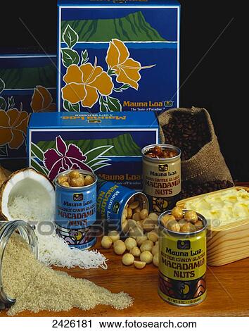 Stock Image - Studio shot of a range of Hawaiian produced foods; Hawaii, United States of America. Fotosearch