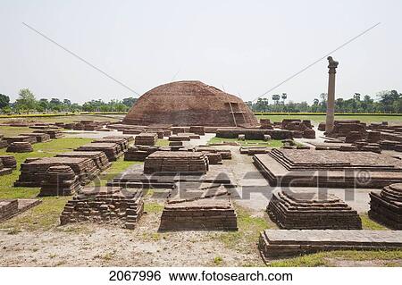 Stock Photograph - Stupa And Ashoka Pillar In Vaishali, Bihar, India. Fotosearch