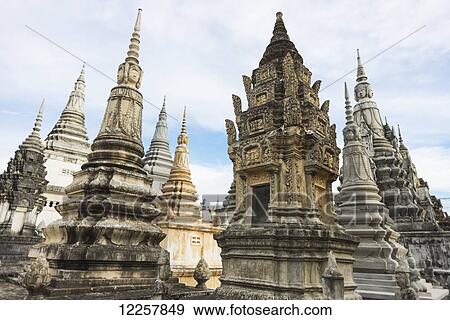 Stupas in Wat; Kampong Cham, Cambodia View Large Photo Image Stock Photo - Stupas in Wat; Kampong Cham, Cambodia. Fotosearch