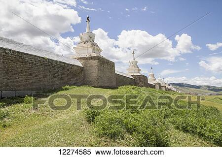 Stock Photography - Stupas on the enclosure wall surrounding Erdene Zuu Monastery, Karakorum (Kharkhorin),? vÃƒÆ’Ã‚Â·rkhangai Province, Mongolia. Fotosearch