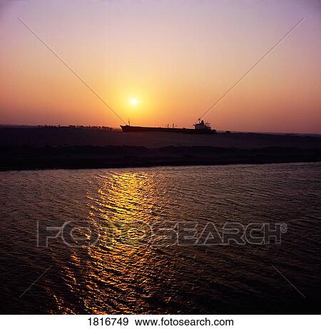 Stock Photo - Suez Canal, Egypt; Water Transportation Canal Opened In 1869. Fotosearch