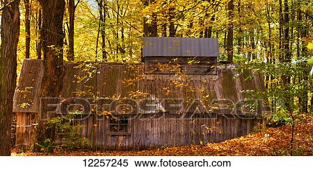 Stock Photography - Sugar house in autumn; Roxton Pond, Quebec, Canada. Fotosearch