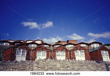 Summer Beach Huts On The Coast View Large Photo Image Stock Image - Summer Beach Huts On The Coast. Fotosearch