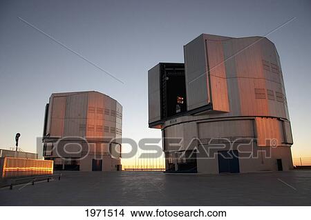 Sun Unit Telescope 1 & Moon Unit Telescope 2, Belonging To The Very Large Telescope (Vlt) Operated By The European Southern Observatory On Cerro Paranal At Sunset, Antofagasta Region, Chile View Large Photo Image Picture - Sun Unit Telescope 1 & Moon Unit Telescope 2, Belonging To The Very Large Telescope (Vlt) Operated By The European Southern Observatory On Cerro Paranal At Sunset, Antofagasta Region, Chile. Fotosearch
