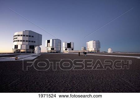 Picture - Sun Unit Telescope 1, Moon Unit Telescope 2, Southern Cross Unit Telescope 3, Venus Unit Telescope 4 Belonging To The Very Large Telescope (Vlt) Operated By The European Southern Observatory At Paranal, Antofagasta Region. Fotosearch