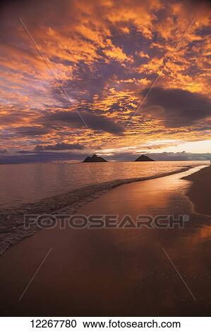 Stock Image - Sunrise at Lanikai Beach; Kailua, Island of Hawaii, Hawaii, United States of America. Fotosearch