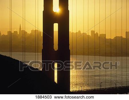 Sunrise Behind The Golden Gate Bridge With Skyline Behind View Large Photo Image Stock Image - Sunrise Behind The Golden Gate Bridge With Skyline Behind. Fotosearch
