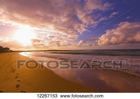 Sunrise on Kealia Beach; Kauai, Hawaii, United States of America View Large Photo Image Stock Image - Sunrise on Kealia Beach; Kauai, Hawaii, United States of America. Fotosearch