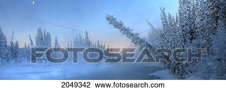 Stock Image - Sunrise Over The Morley River In Winter, Yukon. Fotosearch