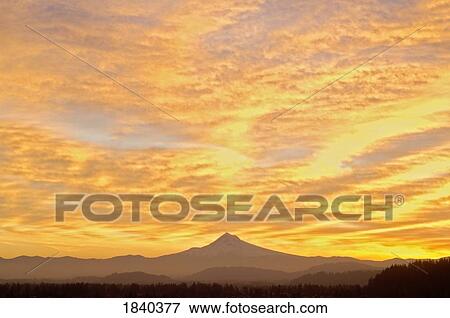 Stock Photo - Sunrise Sky Over Mt. Hood; Portland, Oregon, Usa. Fotosearch