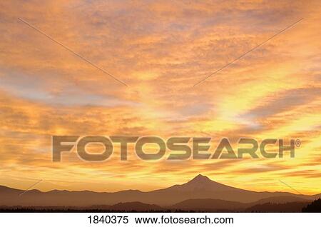 Stock Photography - Sunrise Sky Over Mt. Hood; Portland, Oregon, Usa. Fotosearch