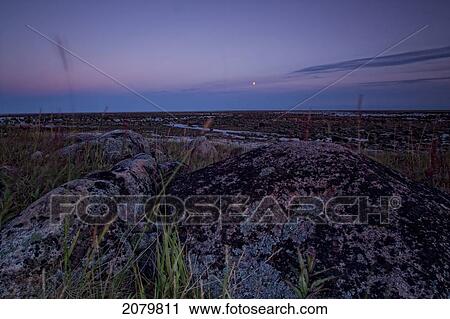 Sunset And Moon Rise Over Hudson Bay, Manitoba. View Large Photo Image Stock Image - Sunset And Moon Rise Over Hudson Bay, Manitoba.. Fotosearch
