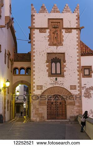 Stock Image - Sunset in the beautiful Sitges downtown, village near Barcelona; Sitges, Catalonia, Spain. Fotosearch