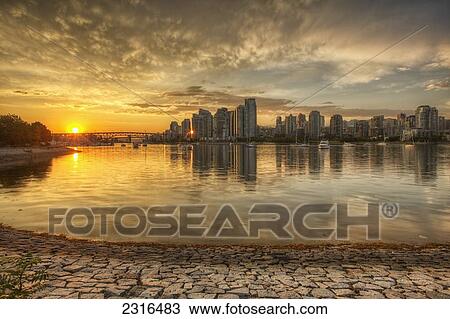 Sunset Over False Creek And City Skyline; Vancouver British Columbia Canada View Large Photo Image Stock Image - Sunset Over False Creek And City Skyline; Vancouver British Columbia Canada. Fotosearch