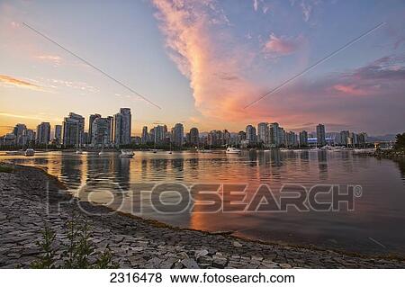 Sunset Over False Creek And City Skyline; Vancouver British Columbia Canada View Large Photo Image Stock Photo - Sunset Over False Creek And City Skyline; Vancouver British Columbia Canada. Fotosearch