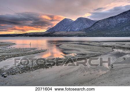 Picture - Sunset Over Mt. Vanier And Kusawa Lake, Kusawa Lake Territorial Park, Yukon. Fotosearch