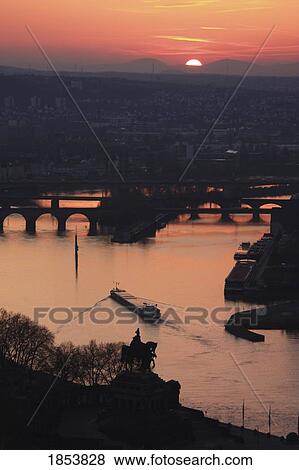 Sunset Over River; Koblenz, Germany View Large Photo Image Stock Photo - Sunset Over River; Koblenz, Germany. Fotosearch