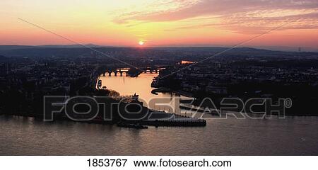 Sunset Over The Rhine, Koblenz, Rheinland-Pfalz, Germany View Large Photo Image Stock Photo - Sunset Over The Rhine, Koblenz, Rheinland-Pfalz, Germany. Fotosearch