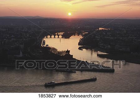 Stock Photo - Sunset Over The Rhine, Koblenz, Rheinland-Pfalz, Germany. Fotosearch