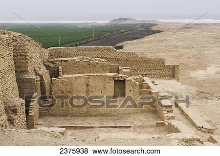 Stock Photo - Superior platform of Huaca Cao Viejo (or Huaca Blanca) at El Brujo Archaeological Complex, La Libertad, Peru. Fotosearch