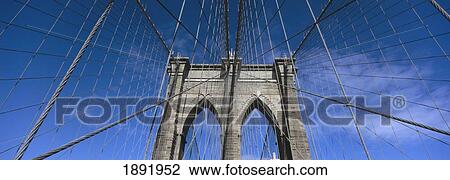 Stock Image - Supporting Tower Of Brooklyn Bridge, Low Angle View. Fotosearch