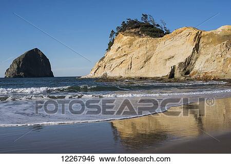 Surf breaks on the beach at Cape Kiwanda; Oregon, United States of America View Large Photo Image Stock Photograph - Surf breaks on the beach at Cape Kiwanda; Oregon, United States of America. Fotosearch