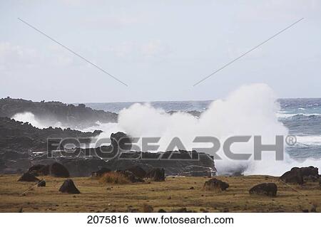 Surf By The Volcanic Beach At Hanga Poukura, Rapa Nui (Easter Island), Chile View Large Photo Image Stock Photograph - Surf By The Volcanic Beach At Hanga Poukura, Rapa Nui (Easter Island), Chile. Fotosearch