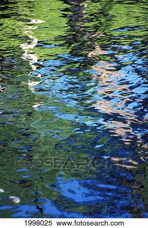Stock Photography - Surface Water Reflections With Different Colors, Green Blue White, Ripples. Fotosearch