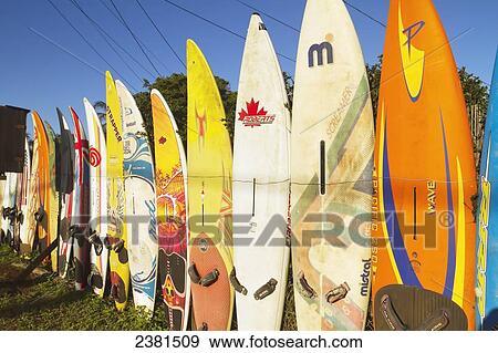 Stock Photo - Surfboard fence; Paia, Maui, Hawaii, United States of America. Fotosearch