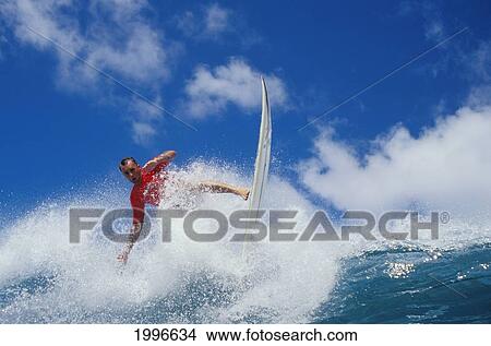 Picture - Surfer Jay Adams At Rocky Point, Action Shot, Big Surf And Blue Sky. Fotosearch
