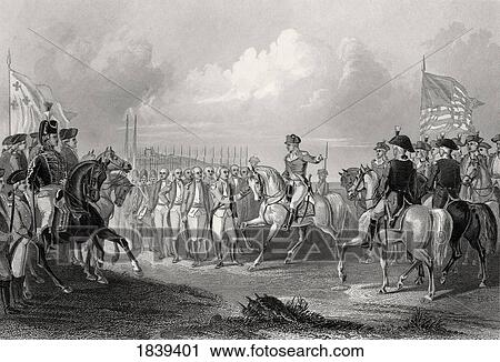 Stock Image - Surrender Of Lord Cornwallis At York Town Virginia Usa October 19Th 1781 Lord Charles Cornwallis 1St Marquis And 2Nd Earl Cornwallis 1738-1805 British General And Statesman From A 19Th Century Print Engraved By Hinshalwood After Chapin. Fotosearch