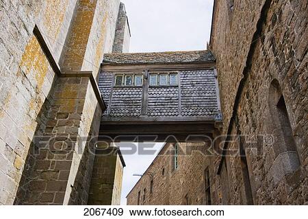 Stock Photo - Suspended Wooden Passageway In The Abbey Of Mont-Saint-Michel, France. Fotosearch