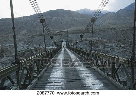 Stock Image - Suspension Bridge Over The Indus River Gorge, Skardu, Northern Areas, Pakistan. Fotosearch