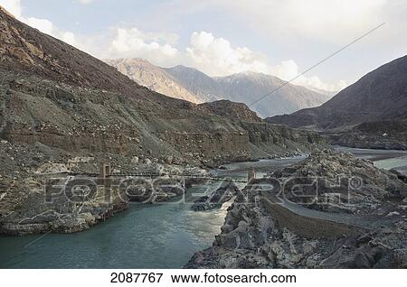 Suspension Bridge Over The Indus River Gorge, Skardu, Northern Areas, Pakistan View Large Photo Image Stock Photo - Suspension Bridge Over The Indus River Gorge, Skardu, Northern Areas, Pakistan. Fotosearch
