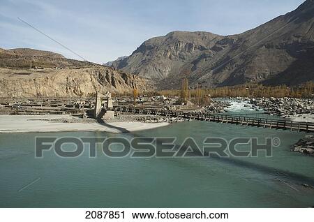 Suspension Bridge Over The Shyok River, Northern Areas, Pakistan View Large Photo Image Stock Image - Suspension Bridge Over The Shyok River, Northern Areas, Pakistan. Fotosearch